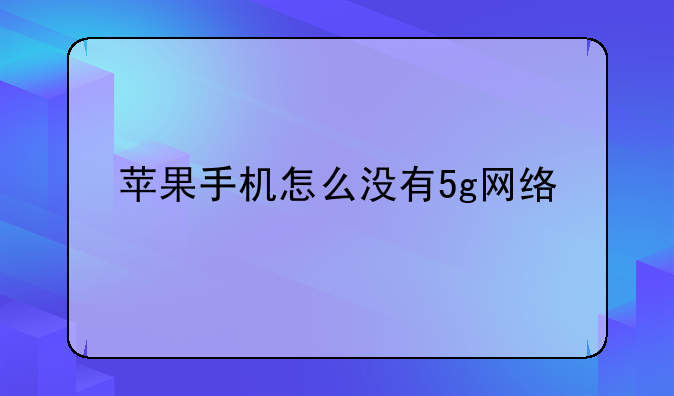 苹果手机怎么没有5g网络